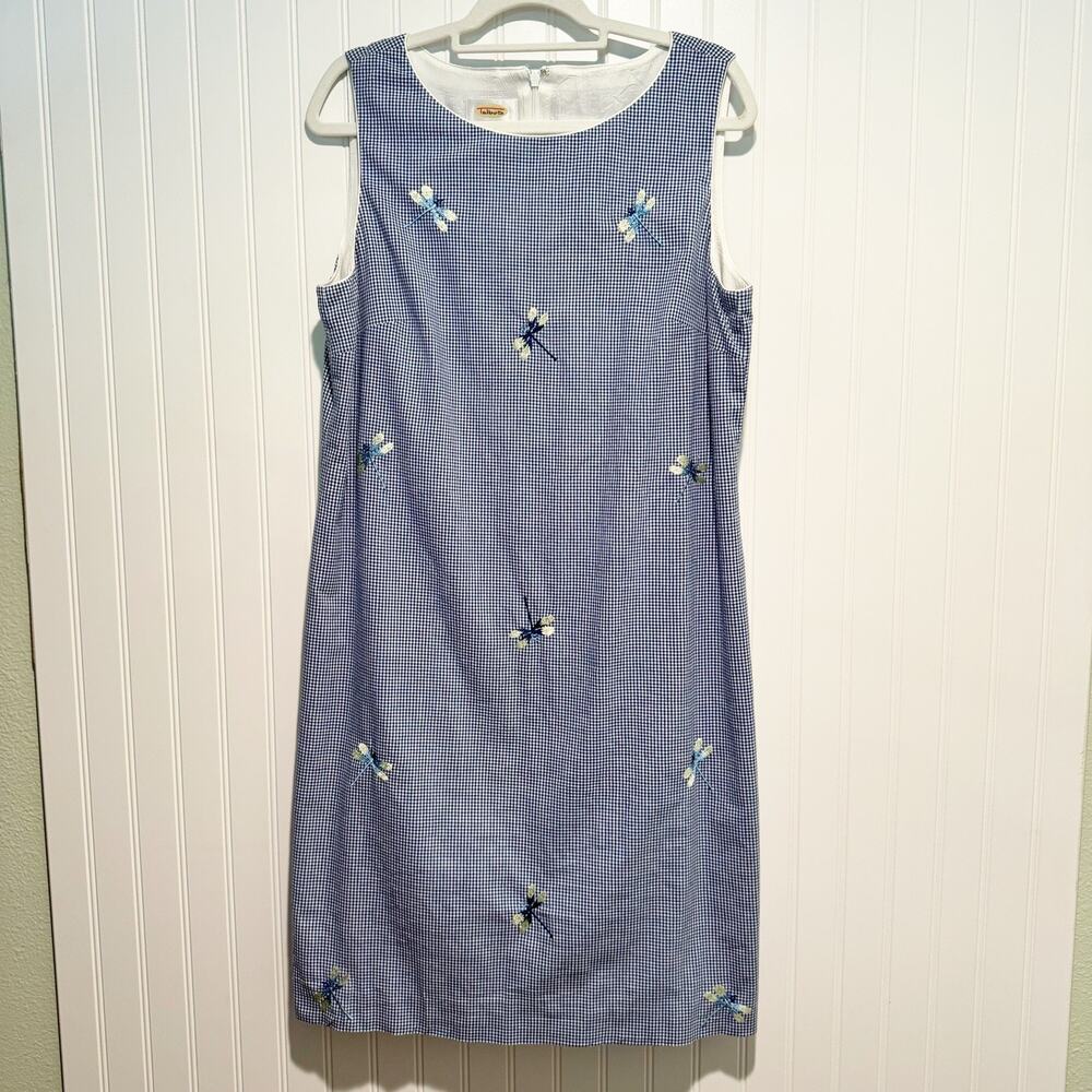 Vintage 90s Talbots Gingham Dragonfly Shift Dress Sleeveless Size 12